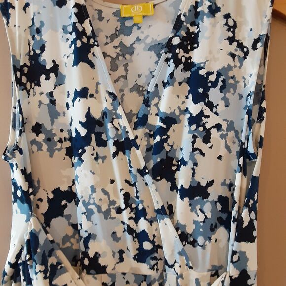 Liz Lange Womens Knit Dress Size Large Blue Multi Floral Sleeveless Wrap Front - Picture 9 of 11